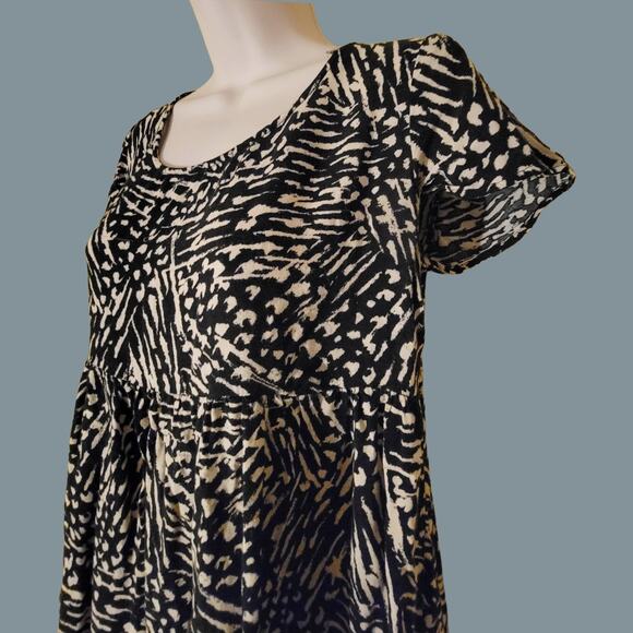 Mossimo Black and Beige Print Short Sleeve Empire Waist Swing Dress, Size S - Picture 3 of 6
